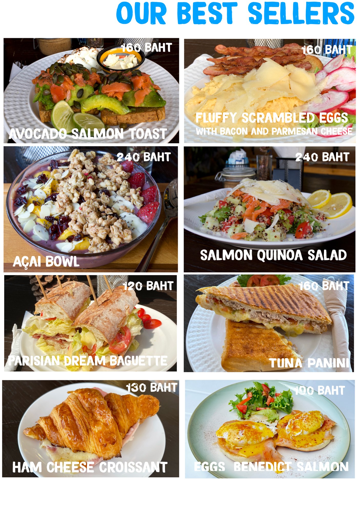 Co & Caffè best sellers — our most-loved dishes including Eggs Benedict, Avocado Salmon Toast, Açai Bowl, Quinoa Salad, Ham & Cheese Croissant, Panini and more